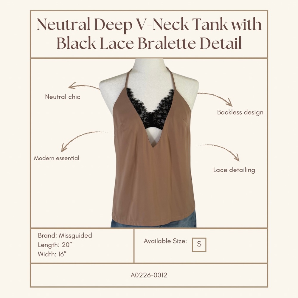 Missguided Brown V-Neck Tank with Black Lace